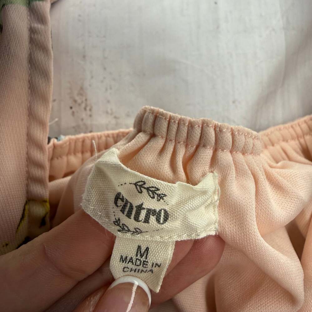 Entro Peach Pink Floral Long Sleeve V-Neck Keyhole Back Blouse - Picture 2 of 7